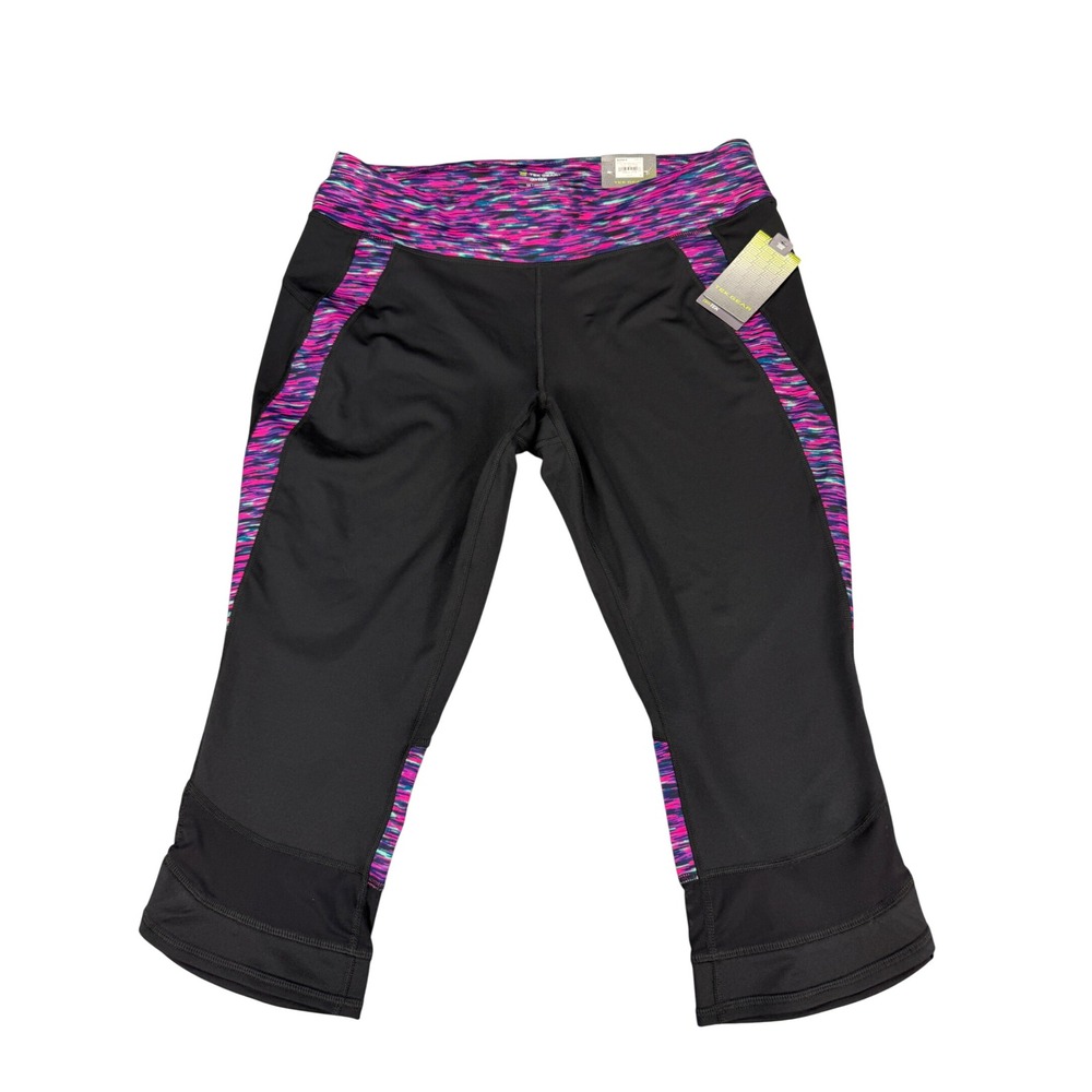 Tek Gear Womens 1X DryTek Capri Leggings Black Pink Abstract Mid Rise MSRP $36